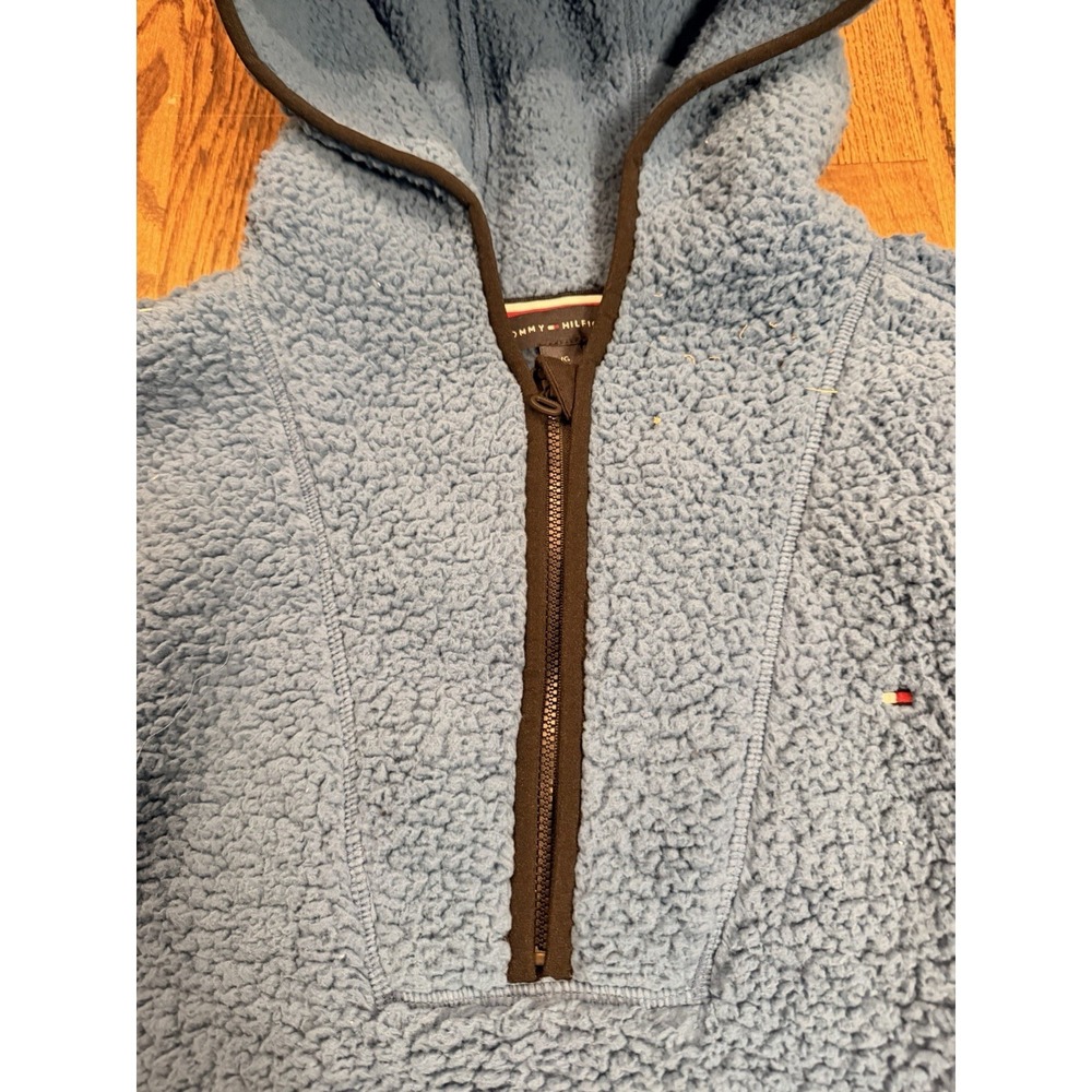 Tommy‎ Hilfiger Fluffy Hooded Sherpa Fleece 1/4 Zip Jacket Pullover Large Blue - Picture 6 of 10